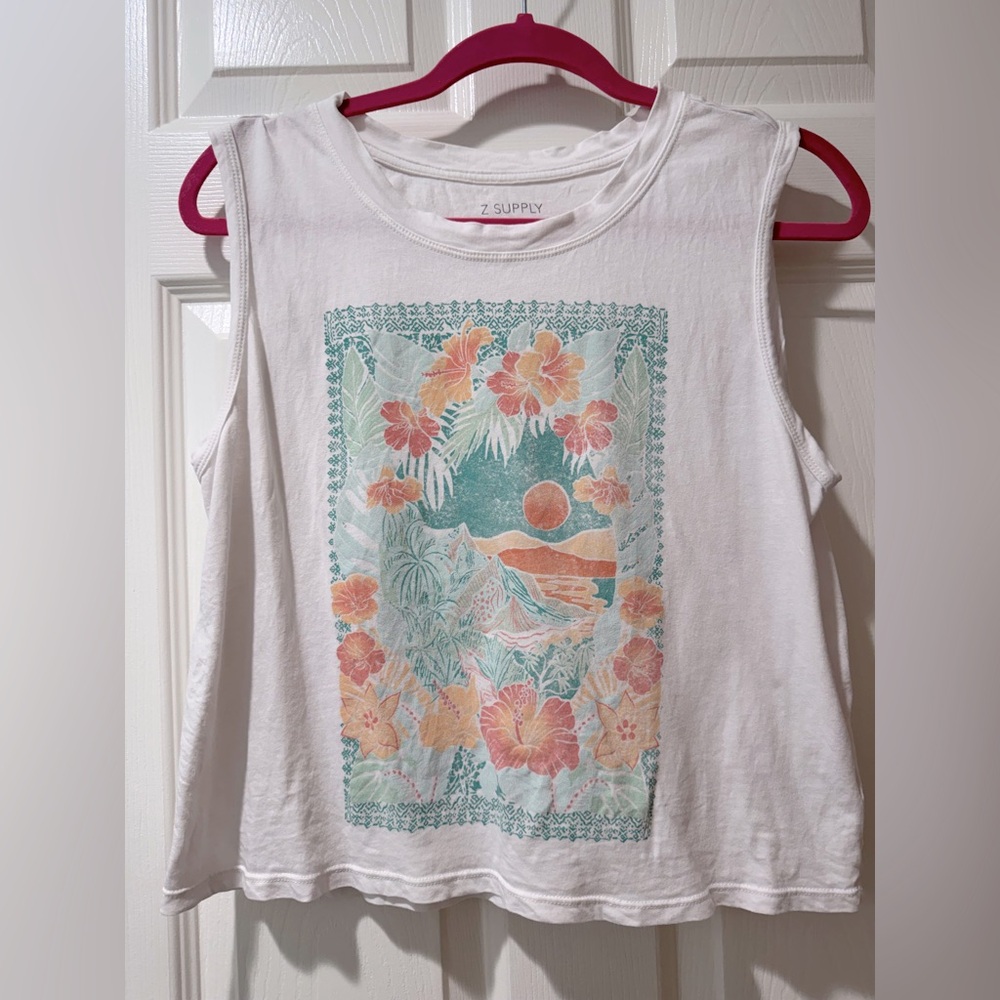 Z Supply White Floral Graphic Tank Top